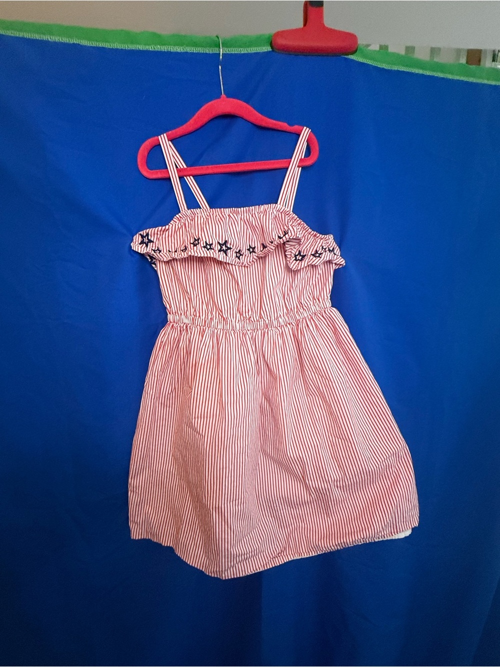 Gymboree Red and White Striped Ruffle Sundress with Navy Star Trim